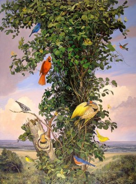  birds Oil Painting - Birds and Wild Honeysuckle